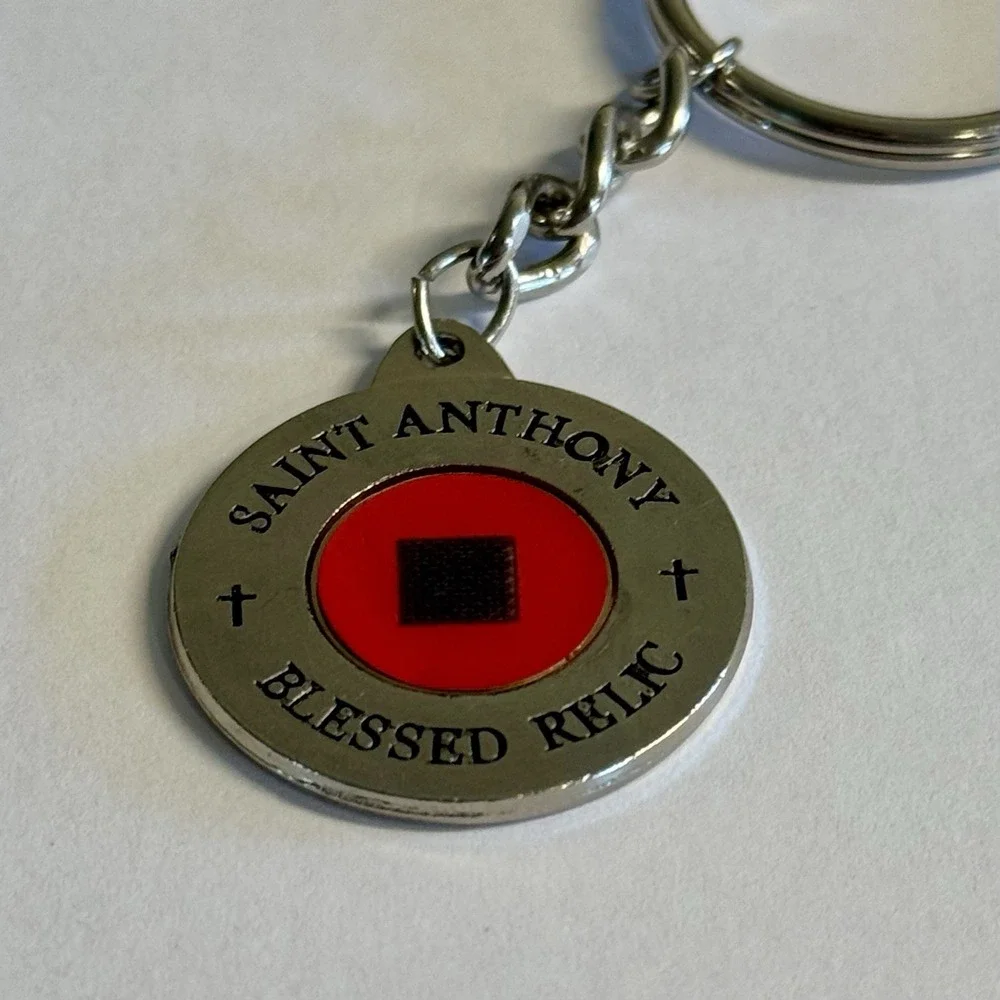 Saint Anthony Blessed Relic Metal Key Chain Ring Patron of Lost Articles